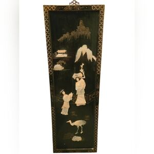 Vintage Mother Of Pearl Black Lacquer Artwork Wall Panel Home Decor 5 Pc